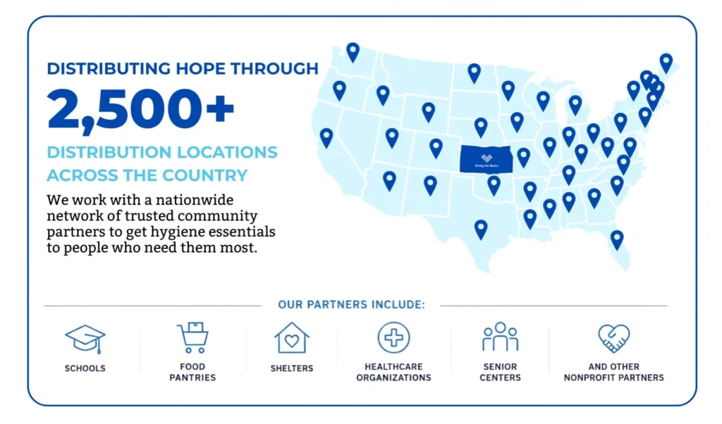 Giving the Basics distributes hygiene essentials through more than 2,500 locations across the country